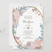 Bohoベビーシャワーフローラ蝶 招待状 (正面)