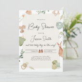 Bohoベビーシャワーボーイニュートラル素朴服 招待状 (スタンド正面)