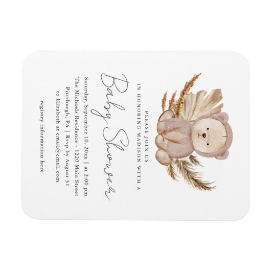 Bohoベビーシャワー招待状とスイートベア マグネット (横)