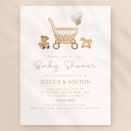 Bohoベビーシャワー招待状とベビーカー 招待状
