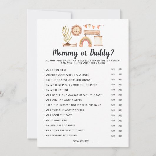 Bohoベビーシャワー |ママまたはパパのゲーム 招待状 (正面)