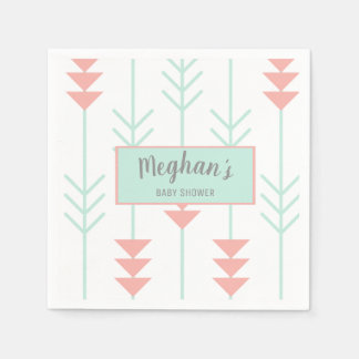 Bohoベビーシャワー | ミントグリーンとピーチアロー スタンダードカクテルナプキン