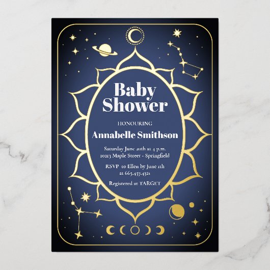 Bohoベビーシャワー 箔招待状 (正面)