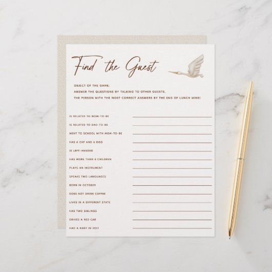 BohoベビーシャワーFind The Guest Game (正面/裏面インサイチュ)