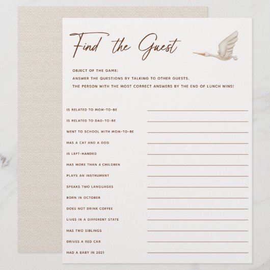 BohoベビーシャワーFind The Guest Game (正面/裏面)