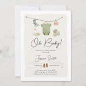 BohoベビーシャワーOh男の赤ちゃん服素朴 招待状 (正面)