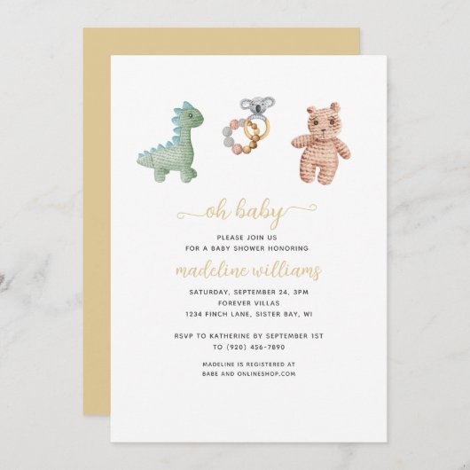 BOHOベビートイズニュートラルOhベビーシャワー 招待状 (正面/裏面)