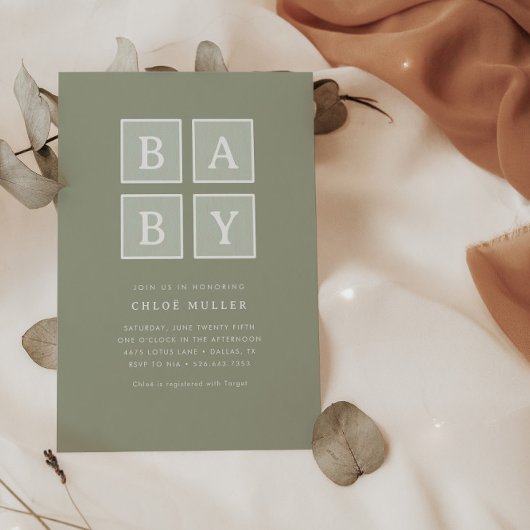 Bohoベビーブロックモダン消音ベビシャワー | 招待状