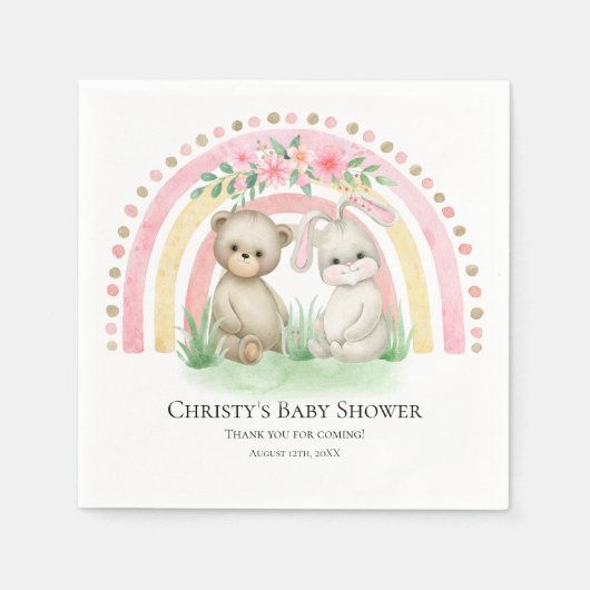 BOHOベビーベアーレインボーガール |赤ちゃんシャワーナプキンス スタンダードカクテルナプキン (正面)