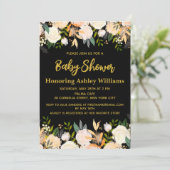 Bohoベビー男女兼用シャワー黒金ゴールドフローラ 招待状 (スタンド正面)
