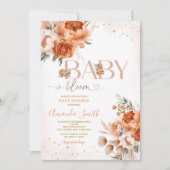 Bohoベビー開花焼けオレンジフローラ赤ちゃんシャワー 招待状 (正面)