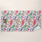 Bohoペイズリー数々の色パタガーリーーンTh ビーチタオル (正面)