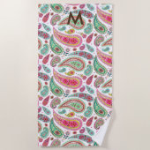 Bohoペイズリー数々の色パタガーリーーンTh ビーチタオル (正面)