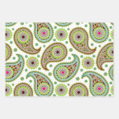 Bohoペイズリーin 3配色ヴィンテージレトロ ラッピングペーパーシート (正面2)