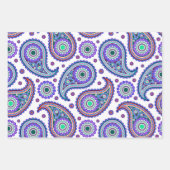Bohoペイズリーin 3配色ヴィンテージレトロ ラッピングペーパーシート (正面)