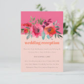 Bohoホットピンクウォーターカラーフローラウェディングレセプション エンクロージャーカード (スタンド正面)