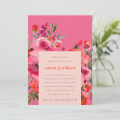 Bohoホットピンクウォーターカラーフローラリハーサルディナー 招待状 (スタンド正面)