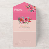 Bohoホットピンクオレンジウォーターフローラ結婚ズ オールインワン招待状 (外側)