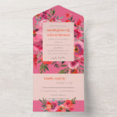 Bohoホットピンクオレンジウォーターフローラ結婚ズ オールインワン招待状 (内側)