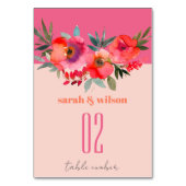 Bohoホットピンクオレンジウォーターフローラ結婚ズ テーブルナンバー (裏面)