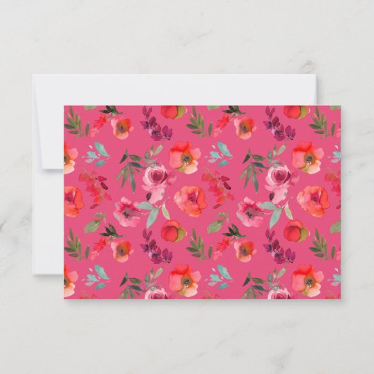 Bohoホットピンクオレンジウォーターフローラ結婚ズ 出欠カード (裏面)