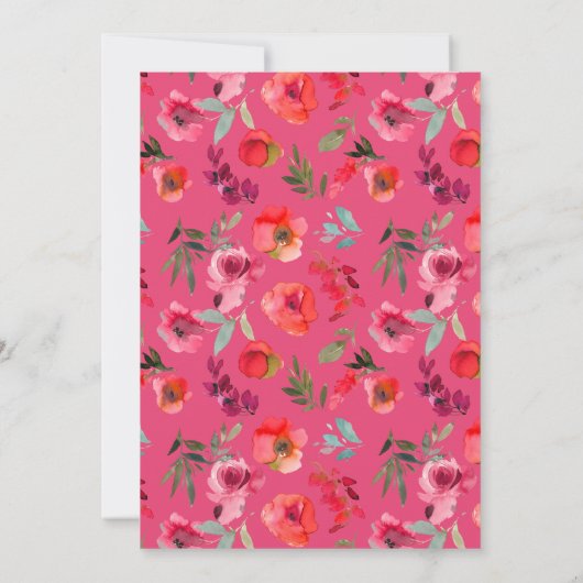 Bohoホットピンクオレンジウォーターフローラ結婚ズ 招待状 (裏面)