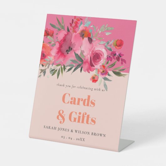 Bohoホットピンクオレンジフローラギフト&カードパーティー 台座サイン (正面)