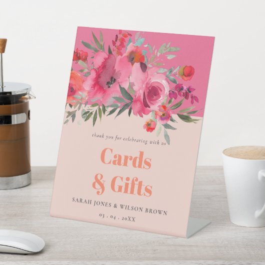 Bohoホットピンクオレンジフローラギフト&カードパーティー 台座サイン (インサイチュ)