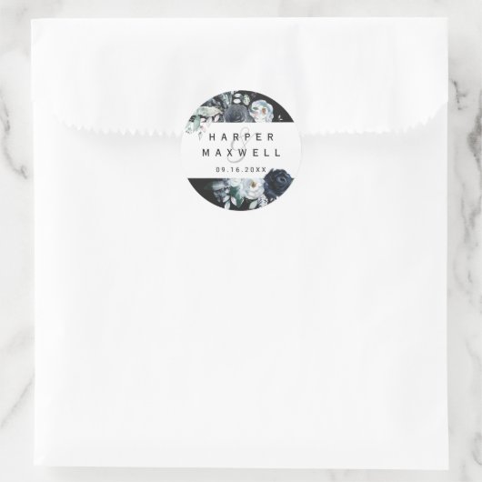 Bohoホワイトネイビー牡丹の水の色結婚の黒 ラウンドシール (バッグ)