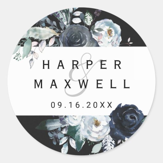 Bohoホワイトネイビー牡丹の水の色結婚の黒 ラウンドシール (正面)