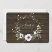 BOHOホワイトフローラ素朴リースバ結婚ラティブ 招待状 (裏面)