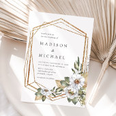 Bohoホワイトフローラ&緑のジオメト結婚リ 招待状