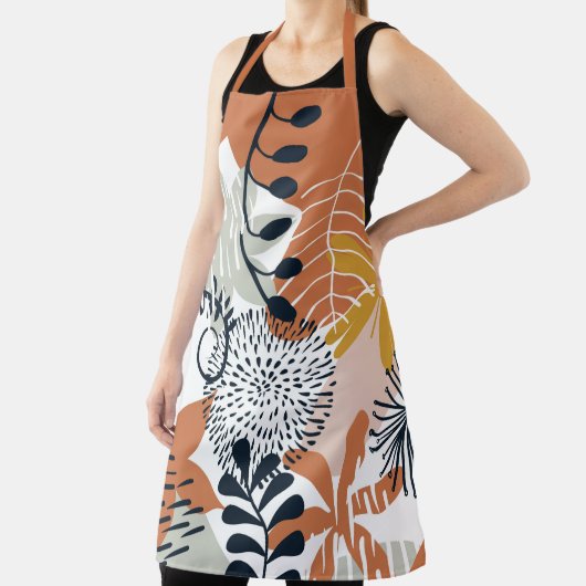 Bohoホワイト、ブラウン、ネイビー葉ズ エプロン (インサイチュ)