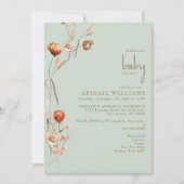 Bohoボタニカルライトセージ赤ちゃんシャワー 招待状 (正面)