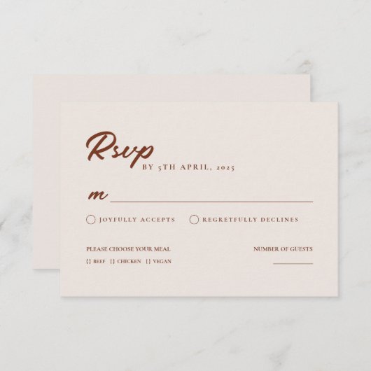 BohoミニマエレガントリストモダンウェディングRSVPカード 出欠カード (正面/裏面)