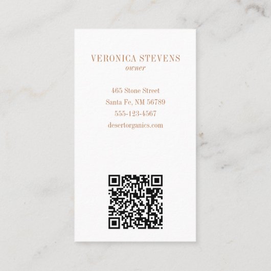 BohoミニマリストサボズラインアートロゴテラコッタQR 名刺 (裏面)