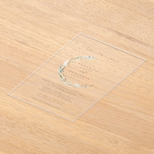 Bohoミニマリストミュート青&ドライグラス結婚ズ アクリル招待状 (レイダウン)