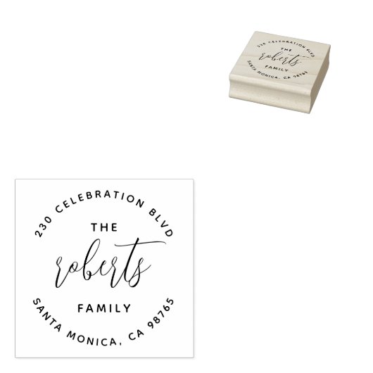 Bohoミニマリストラウンドロゴファミリ名アドレス ラバースタンプ (押印)