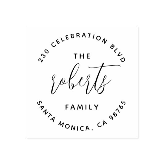 Bohoミニマリストラウンドロゴファミリ名アドレス ラバースタンプ (インプリント)