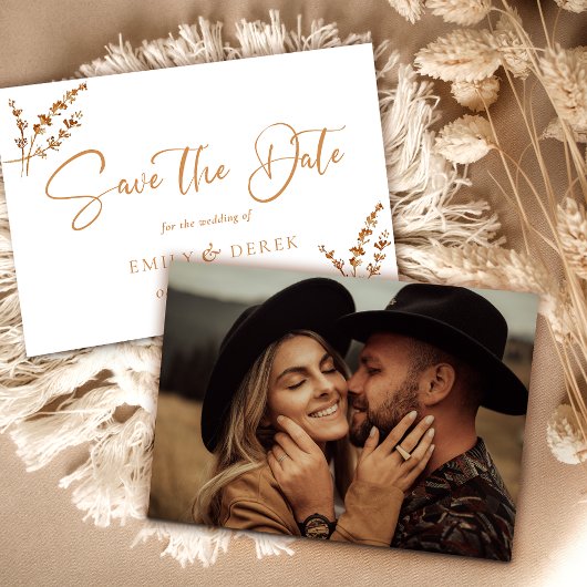 Bohoミニマリスト写真オレンジ結婚フローラ 招待状