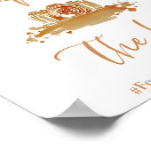 Bohoミニマリスト燃えたオレンジ結婚のハッシュタグのサイン ポスター (角)