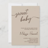 Bohoミニマリスト男女兼用ブラウンベビーシャワー 招待状 (正面)