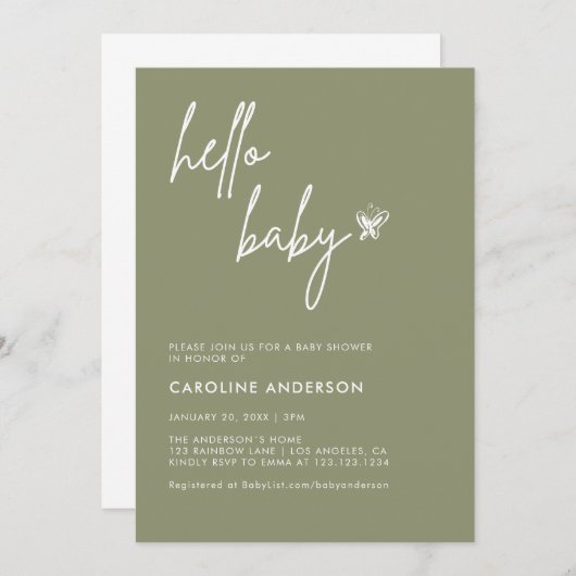 Bohoミニマリスト赤ちゃんシャワー男女兼用 招待状 (正面/裏面)