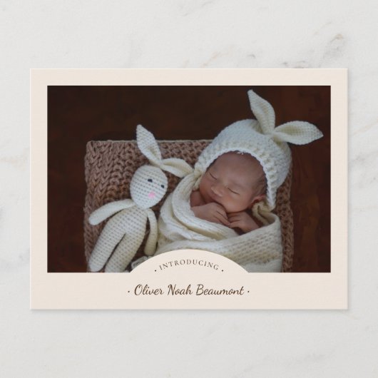 Bohoミニマル写真誕生おめでとうがき 案内ポストカード (正面)