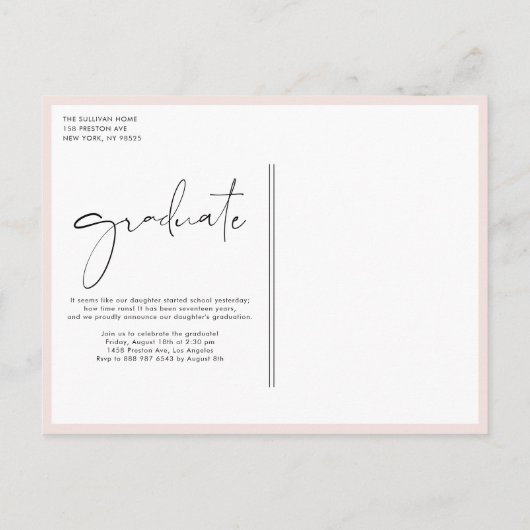 Bohoミニマル書道アーチ写真卒業 インビテーションポストカード (裏面)