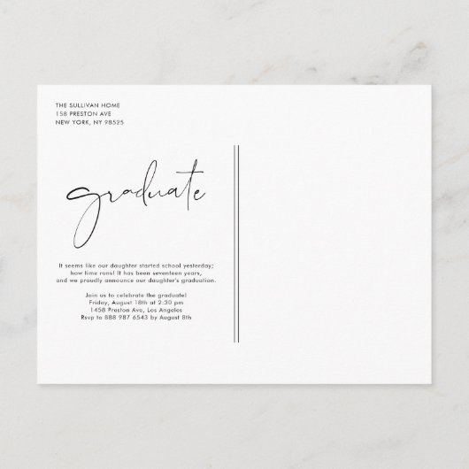 Bohoミニマル書道アーチ写真卒業 案内ポストカード (裏面)