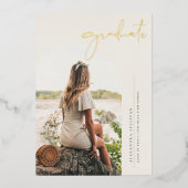 Bohoミニマル書道アーチ写真卒業 箔招待状 (正面)