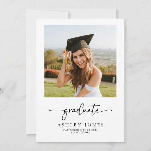 Bohoミニマル書道写真卒業 招待状 (裏面)