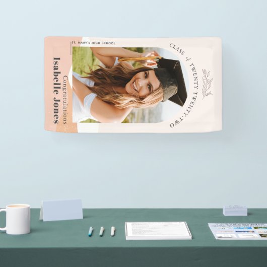 Bohoミュートされたピンクの砂漠のアーチ写真卒業 横断幕 (トレードショー)