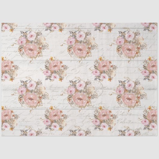 BOHOミュートされたフローラスクリプトEphemera Wood Decopage T 薄葉紙 (正面)